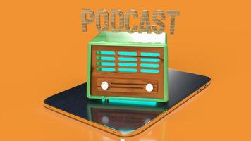 das vintage-radio auf dem tablet für podcast- oder medienkonzept-3d-rendering foto