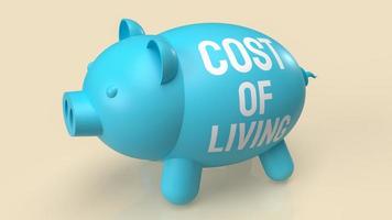 Blaues Sparschwein für Lebenshaltungskostenkonzept 3D-Rendering foto