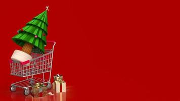 das weihnachten im einkaufswagen für das 3d-rendering des urlaubsmarketingkonzepts foto
