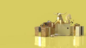 der goldbulle in geschenkbox überraschung für geschäftsinhalte 3d-rendering foto