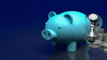 Das blaue Sparschwein und Münzen auf Business-Hintergrund 3D-Rendering foto