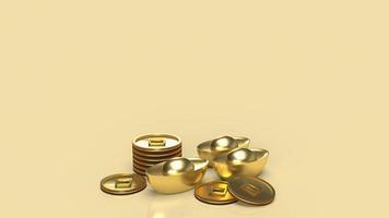 das chinesische goldgeld auf goldenem hintergrund für geschäfts- oder urlaubskonzept 3d-rendering foto