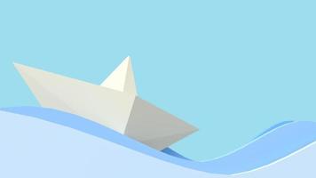 das Bootspapier und die Welle auf blauem Hintergrund für die 3D-Darstellung des blauen Ozeaninhalts. foto