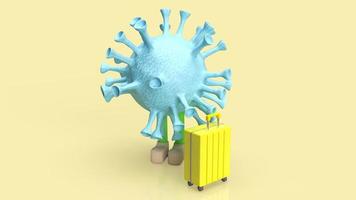 das virus und der koffer für medizinisches oder reisekonzept 3d-rendering foto