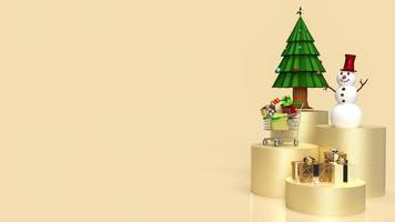 der weihnachtsbaum und schneemann auf goldenem hintergrund für urlaubs- oder geschäftskonzept 3d-rendering foto