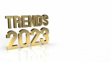 Trends 2023 Goldtext auf weißem Hintergrund 3D-Rendering foto