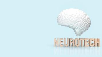 der weiße gehirn- und holztext neueotech für sci- oder medizinisches konzept 3d-rendering foto