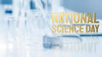 der goldene text des nationalen wissenschaftstages auf laborhintergrund für sci-konzept 3d-rendering foto