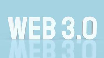 der weiße text des web 3.0 auf blauem hintergrund für die wiedergabe des technologiekonzepts 3d foto