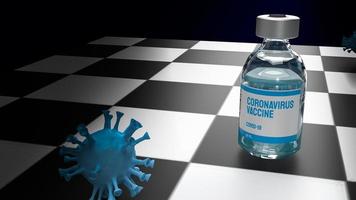 impfstoff und virus auf schachbrett für medizinisches oder sci-konzept 3d-rendering foto