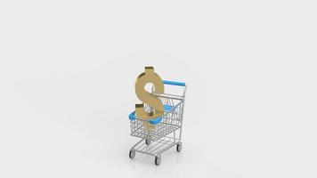 Das Dollar-Gold-Symbol auf dem Einkaufswagen für die 3D-Darstellung des Geschäftskonzepts foto