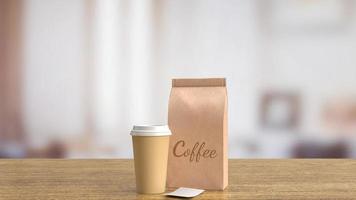 die kaffeetasse auf holztisch für heißes getränkekonzept 3d-rendering foto