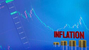 Die rote Inflation und Goldmünzen auf Business-Hintergrund 3D-Rendering foto