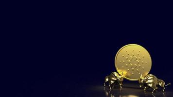 das goldbullen- und cardano-münzenbild für krypto- oder geschäftskonzept-3d-rendering foto