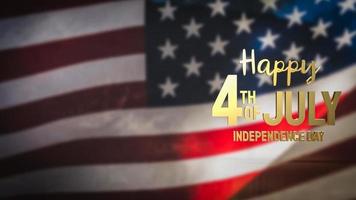 der 4. juli goldtext auf der vereinigten bühne von amerika flagge für feiertags- oder feierkonzept 3d-rendering foto