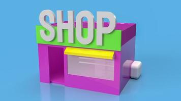 der Shop auf blauem Hintergrund für Business Concept 3D-Rendering foto