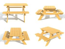 Bänke mit Picknicktisch im Garten oder Park 3D-Darstellung foto