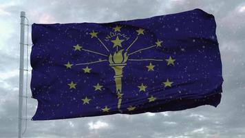 Indiana-Winterflagge mit Schneeflockenhintergrund. vereinigte Staaten von Amerika. 3D-Darstellung foto