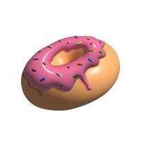 Donuts mit rosa Zuckerguss und Streuseln. realistische 3D-Darstellung isoliert auf weiß. foto