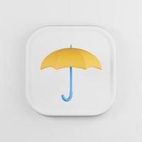 gelbes Regenschirm-Symbol. 3D-Rendering weiße quadratische Taste, Interface-ui-ux-Element. foto