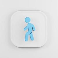 Blauer gehender Mann mit flachem Umriss-Symbol. 3D-Rendering weiße quadratische Taste, Interface-ui-ux-Element. foto