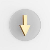 Gold-Symbol mit Pfeil nach unten. 3D-Rendering grauer runder Schlüsselknopf, Element der Benutzeroberfläche ui ux. foto