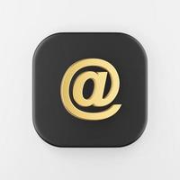 E-Mail-Symbol goldenes Symbol, am Zeichen. 3D-Rendering schwarze quadratische Taste, Interface ui ux Element. foto