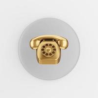 goldenes Vintage-Telefonsymbol. 3D-Rendering grauer runder Schlüsselknopf, Element der Benutzeroberfläche ui ux. foto