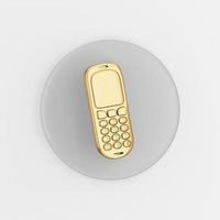 goldenes Handy-Symbol. 3D-Rendering grauer runder Schlüsselknopf, Element der Benutzeroberfläche ui ux. foto
