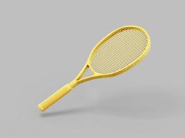 gold einfarbiger tennisschläger auf grauem einfarbigem hintergrund. minimalistisches Designobjekt. 3D-Rendering-Symbol ui ux-Schnittstellenelement. foto