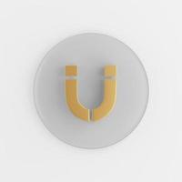 Goldenes Hufeisen-Magnet-Symbol im flachen Stil. 3d-rendering grauer runder taster, schnittstelle ui ux element. foto