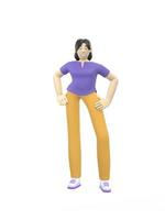3D-Rendering-Charakter eines asiatischen Mädchens, das in einer freien Pose steht. glückliche karikaturleute, student, geschäftsmann. positive Illustration ist auf einem weißen Hintergrund isoliert. foto
