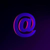 Neon-E-Mail-Symbol, bei Zeichen. 3d-rendering ui ux schnittstellenelement. dunkel leuchtendes Symbol. foto