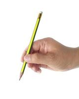 isolierter Bleistift in der Hand auf weißem Hintergrund foto