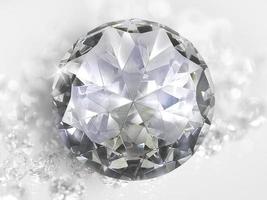 schillernder Diamant auf weißem, glänzendem Bokeh-Hintergrund. konzept für die auswahl des besten diamant-edelsteindesigns foto