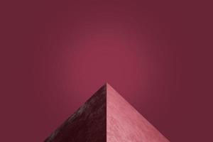 3D-Rendering ungewöhnliche abstrakte Produktanzeige. roter Würfel, Pyramide auf dem Hintergrund der Weinfarbe. minimale dynamische vorlage mit kopierraum. Luxus-Layout für Webseite foto