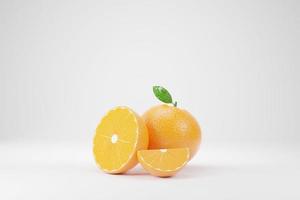 3D-Rendering Orange mit Halbierung auf weißem Hintergrund foto