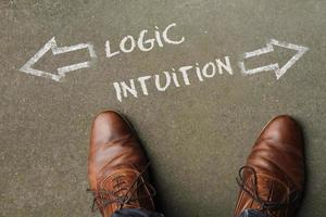 Draufsicht auf die Wörter Logik und Intuition foto
