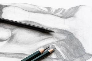 Bleistifte auf gezeichneter akademischer Zeichnung der männlichen Nase foto