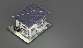 hausdach mit sonnenkollektoren smart home power system solarzellen energiesparende häuser solarenergie 3d illustration foto