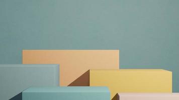 minimales abstraktes podium für produktpräsentationshintergrund mit bunten boxen und blauer wand. 3D-Rendering. foto