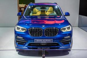 frankfurt, deutschland - september 2019 blauer bmw alpina xd3 allroad x3 suv, iaa internationale autoausstellung foto