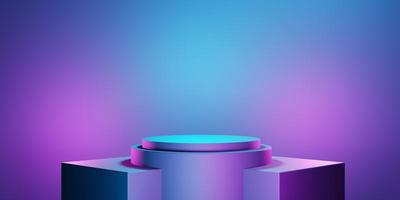 3D-Rendering von lila und blau abstrakten geometrischen Hintergrund. szene für werbung, technologie, schaufenster, banner, kosmetik, mode, business, metaverse. Science-Fiction-Illustration. Warenpräsentation