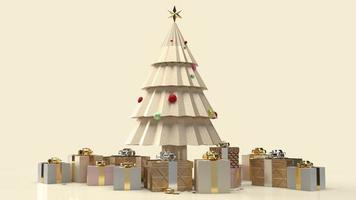 der goldene weihnachtsbaum und die geschenkbox für neujahrsinhalte 3d-rendering. foto