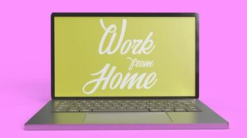 Laptop- und Text-3D-Rendering für die Arbeit von zu Hause aus. foto