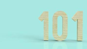 101 Holznummer 3D-Rendering auf blauem Hintergrund Symbol für Anfängerkonzept