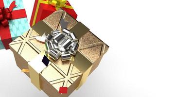 Geschenkboxen auf weißem Hintergrund 3D-Rendering-Bild für Feierinhalte. foto