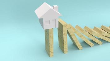 Holzblock vom Fallen eines Hauses 3D-Rendering foto