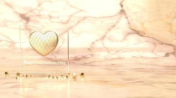 goldenes herz und goldener rahmen auf marmorhintergrund 3d-rendering für valentinstagsinhalte. foto