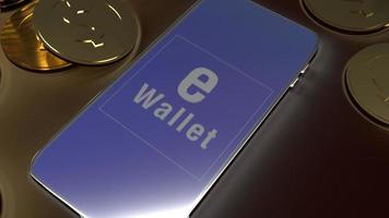 mobile Symbol e-Brieftasche und Goldmünzen 3D-Rendering für e-Business-Konzept. foto